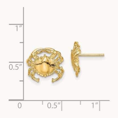 Polished / 2-D Crab Post Earrings, 14K