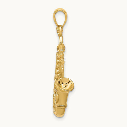 Solid Polished 3-D Saxophone Pendant, 14K