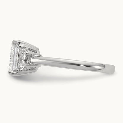 1/2ct Lab Grown Dia VS/SI+ G+ 1/2 Moon 2ct Princess Semi Eng Ring, 14K White Gold