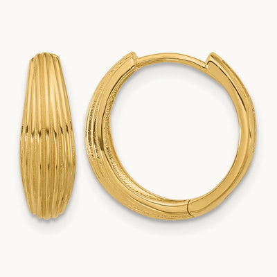 Polished and Grooved Hinged Hoop Earrings — Leslie's — 14K Yellow Gold