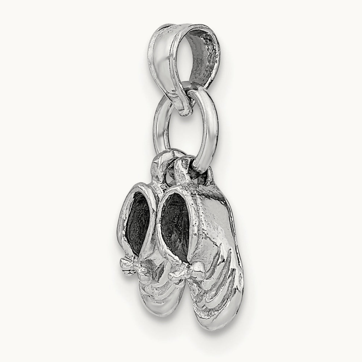 3D Moveable Baby Shoes Charm — 14K White Gold, 17.66mm