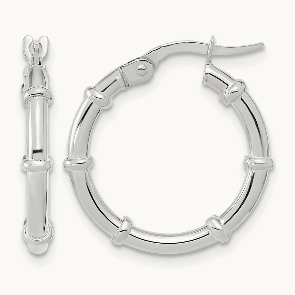Polished Fancy Hoop Earrings — 14K White Gold, 20mm
