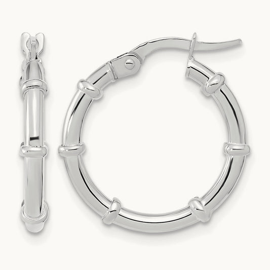 Polished Fancy Hoop Earrings — 14K White Gold, 20mm