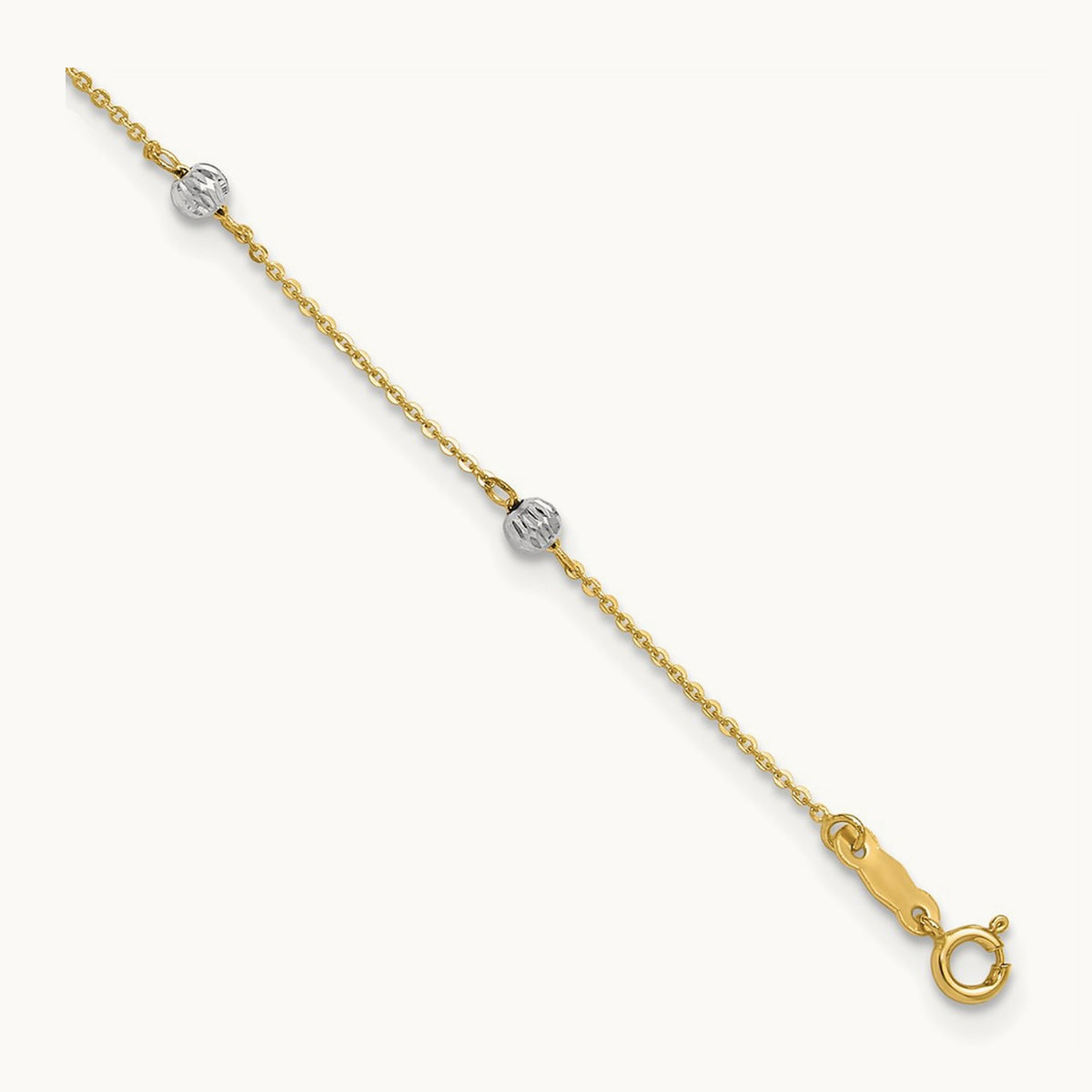 Diamond-cut Beads 9in Plus 1in Ext. Anklet, 14K Two-tone