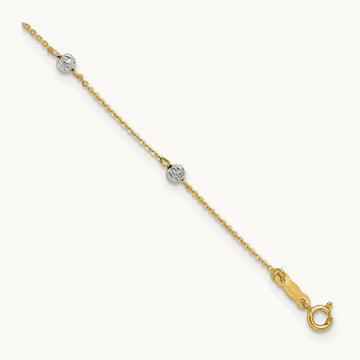 Diamond-cut Beads 9in Plus 1in Ext. Anklet, 14K Two-tone