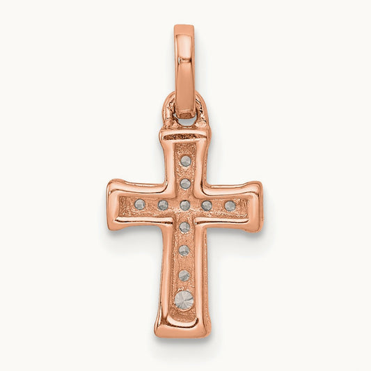 Small Diamond Latin Cross Pendant — 14K Rose Gold