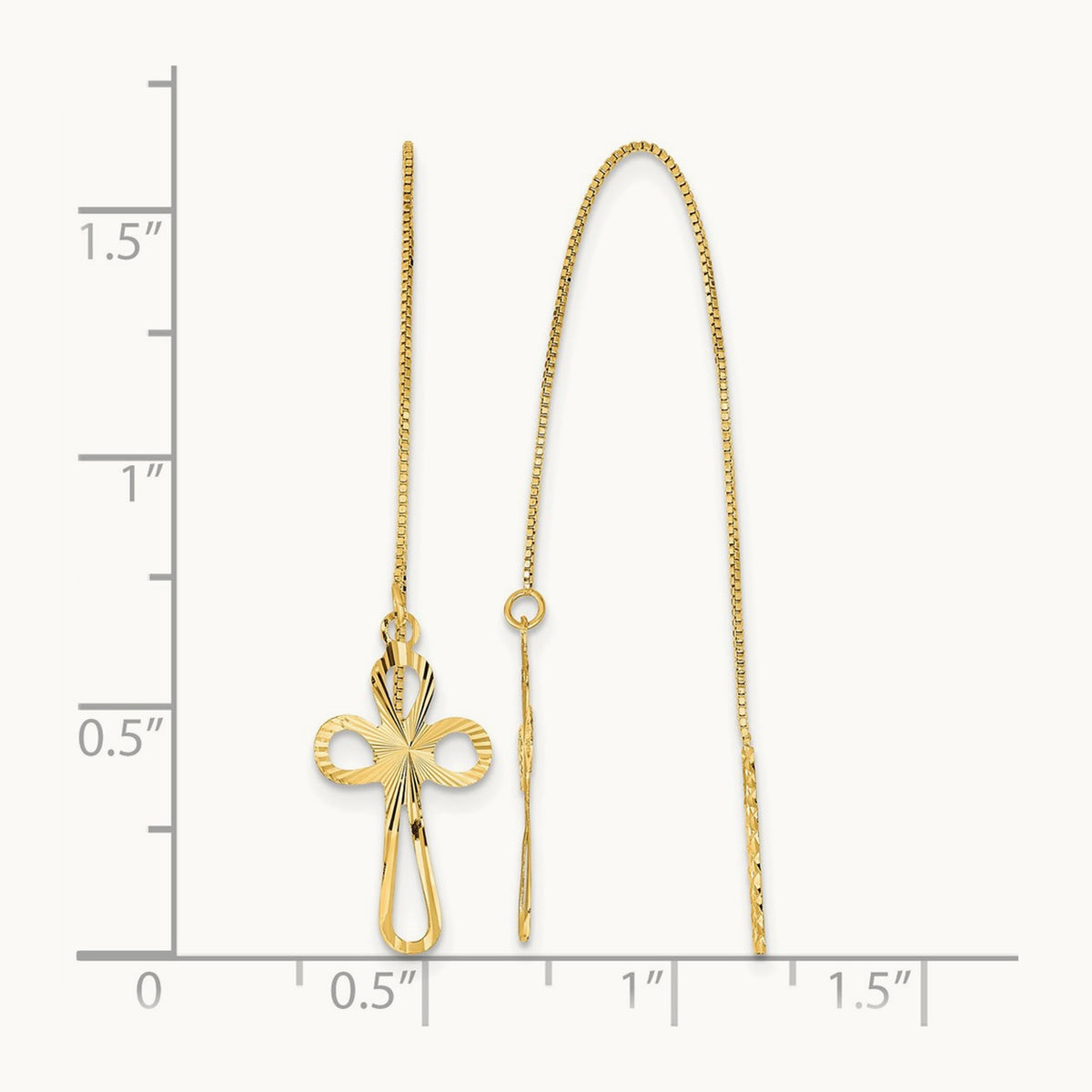 Polished Diamond-cut Box Chain with Cross Threader Earrings — 14K Yellow Gold