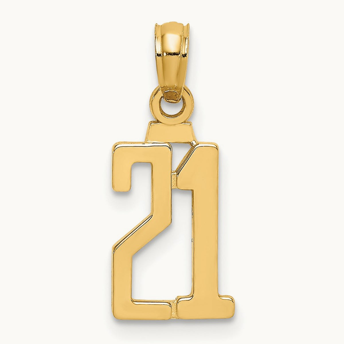 Polished Number 21 Pendant — 14K Yellow Gold