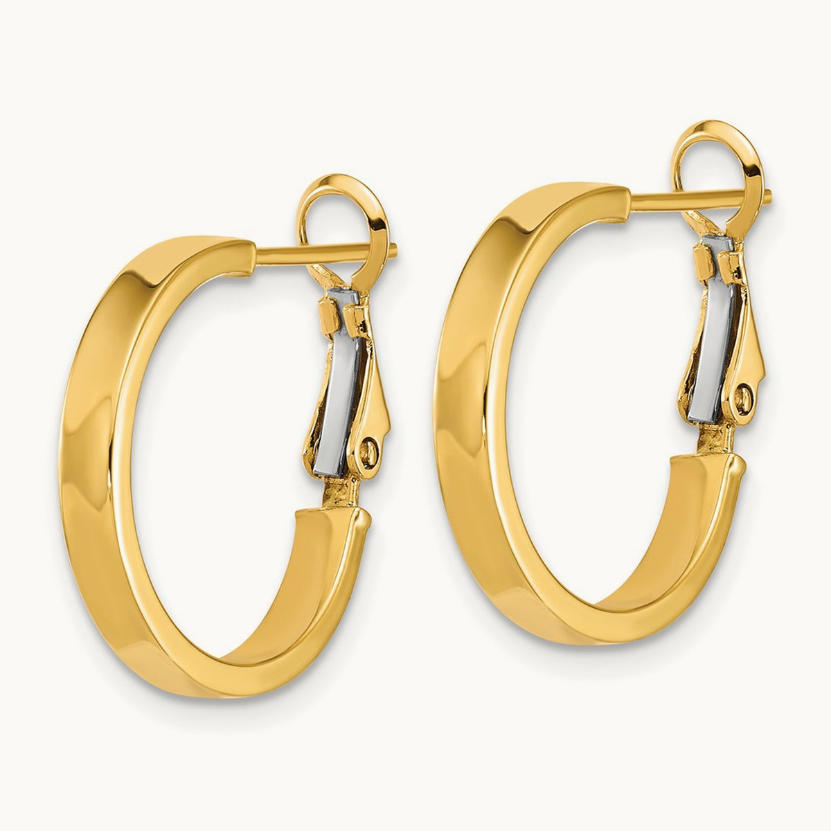 Polished Square Tube Round Hoop Earrings — 14K Yellow Gold, 3mm