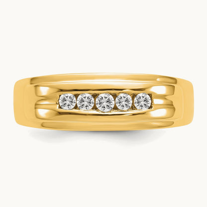 Diamond Men's 5-stone Ring — 14K Yellow Gold