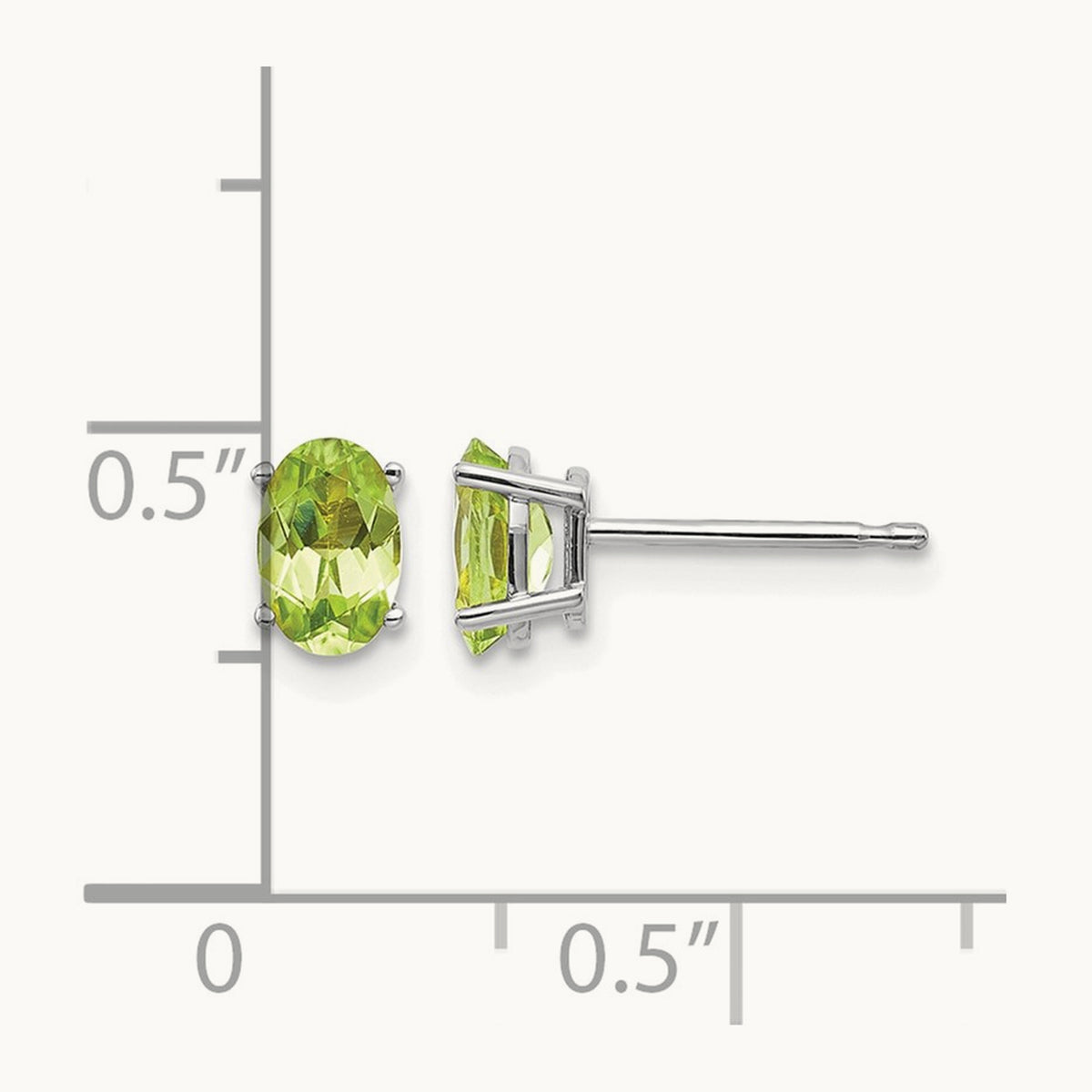 6x4 Oval August/Peridot Post Earrings — 14K White Gold