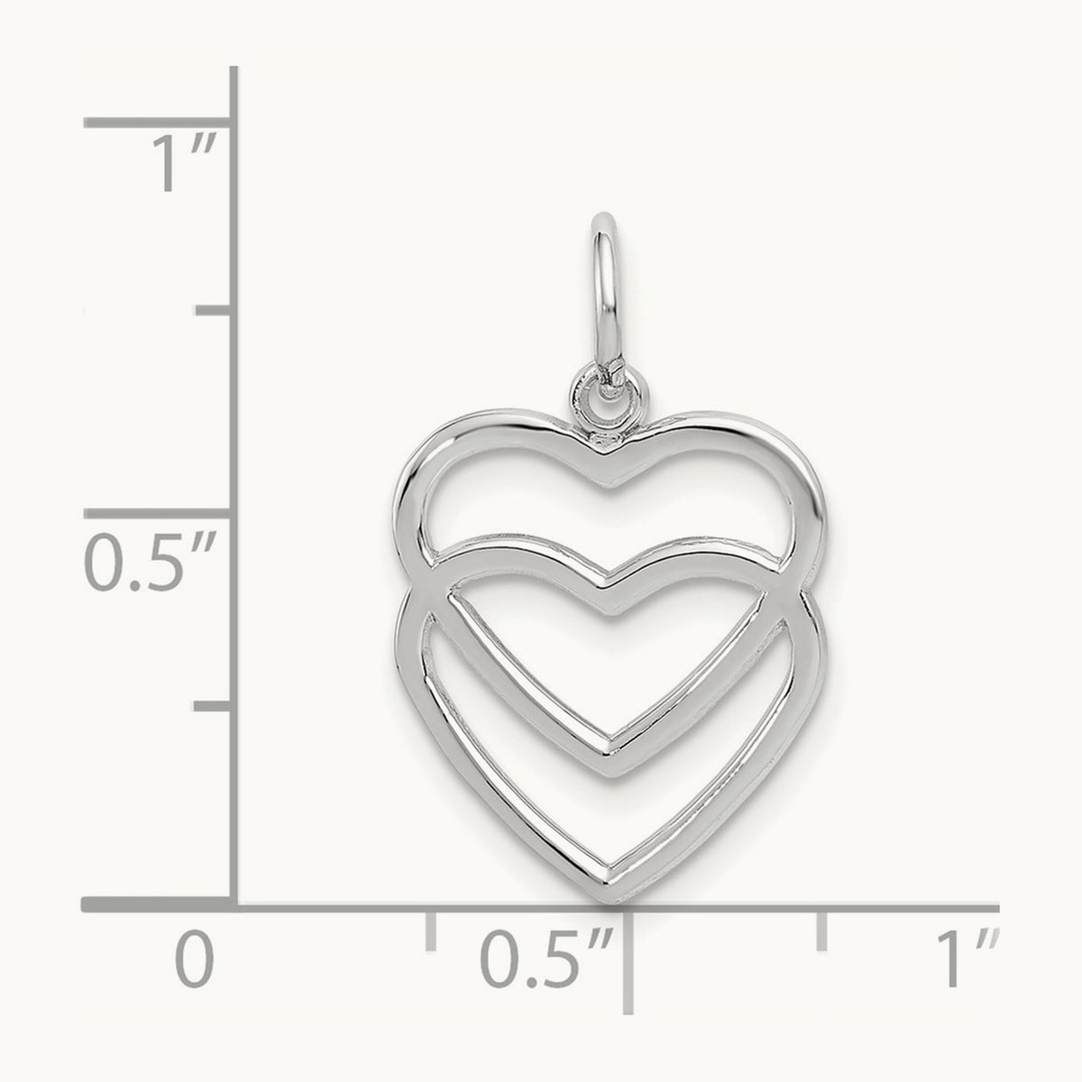 Double Heart Charm, 14K White Gold