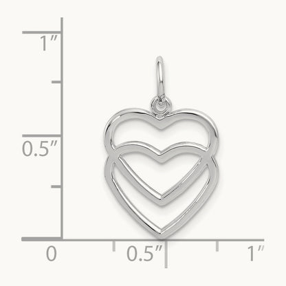 Double Heart Charm, 14K White Gold