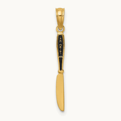 W/ Black Enamel 3-D Table Knife Charm, 14K