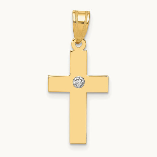 Polished .01ct. Diamond Cross Pendant, 14K
