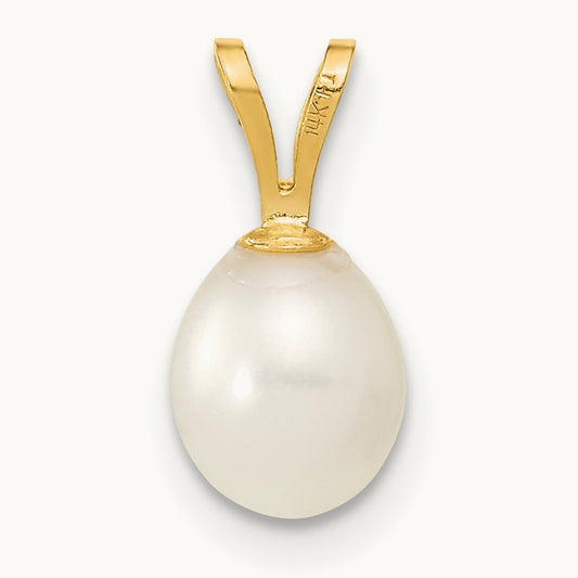 6- White Rice Freshwater Cultured Pearl Pendant, 7mm, 14K