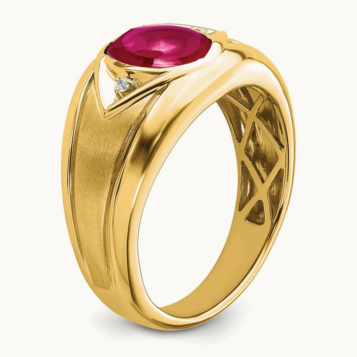 Created Ruby and Lab-Grown Diamond Men's Ring — 14K Yellow Gold, 10