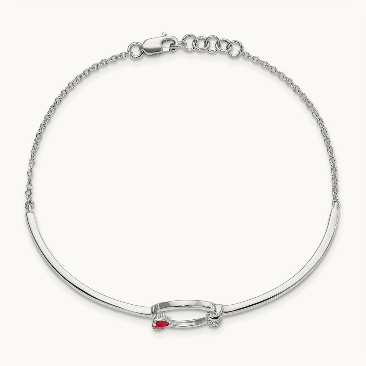 Polished Diamond and Ruby Circle 7in w/.5in ext Bracelet, 14K White