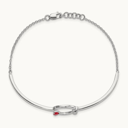Polished Diamond and Ruby Circle 7in w/.5in ext Bracelet, 14K White