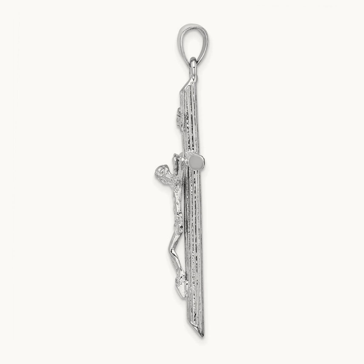 Textured Crucifix Charm — 14K White Gold, 47mm