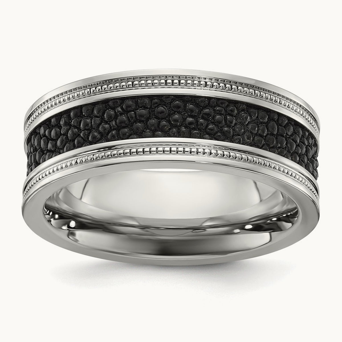 Polished Genuine Stingray Textured Band, 8mm, Stainless Steel