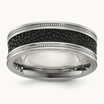 Polished Genuine Stingray Textured Band, 8mm, Stainless Steel