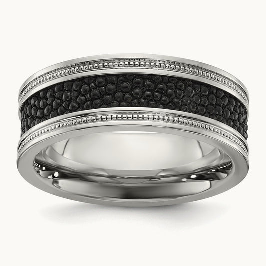 Polished Genuine Stingray Textured Band, 8mm, Stainless Steel