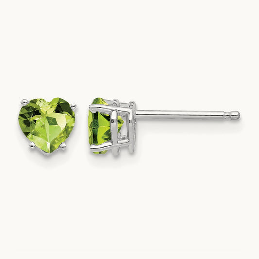 Heart Peridot Earrings, 5mm, 14K White Gold