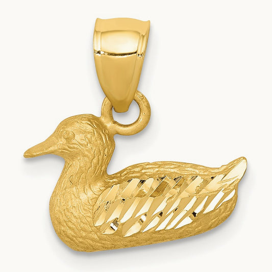 Diamond-cut Duck Pendant, 14K
