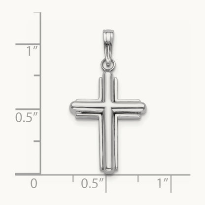2-D Beveled Stick Cross Charm, 14K White Gold
