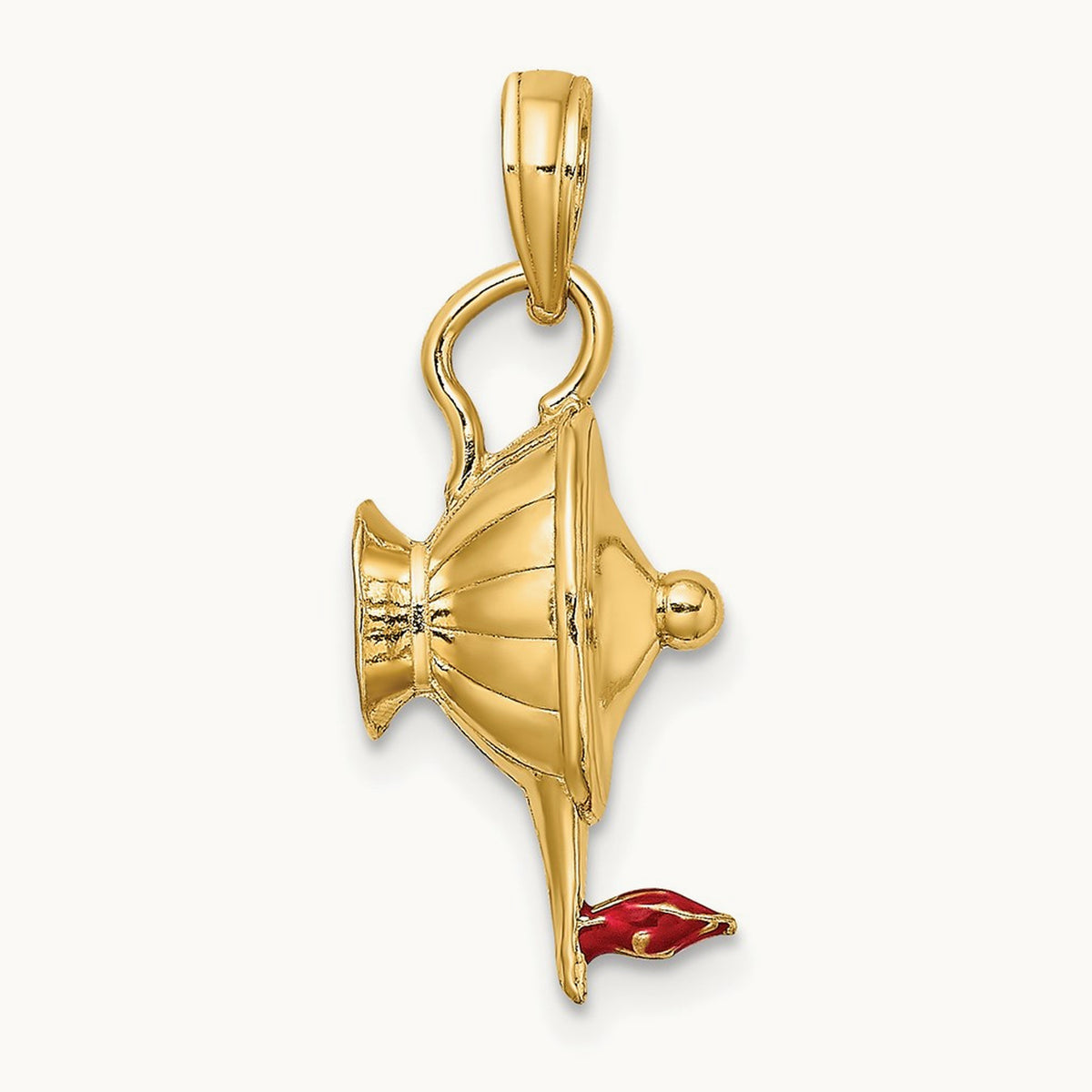 W/ Red Enamel Polished 3-D Genie Lamp Charm, 14K