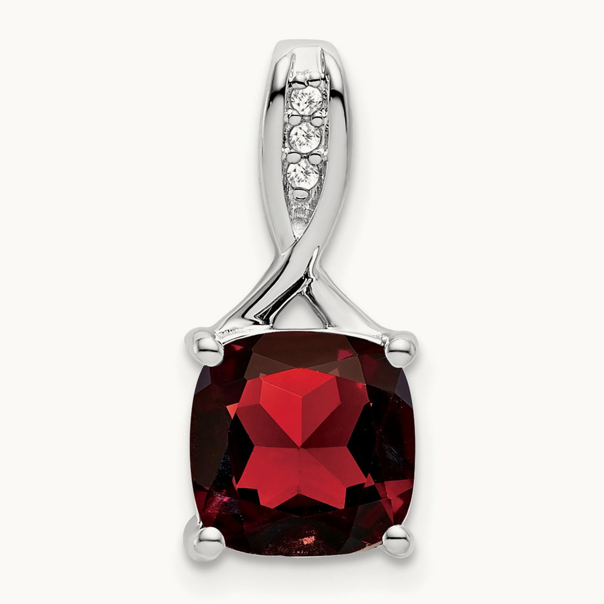 Cushion Garnet and Diamond Pendant — 14K White Gold