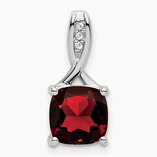 Cushion Garnet and Diamond Pendant — 14K White Gold