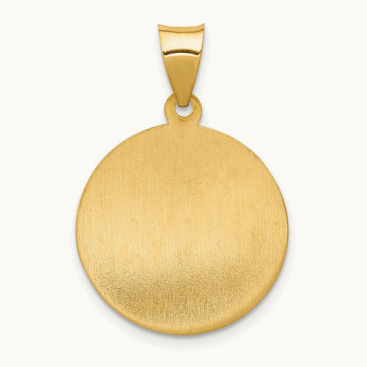 Polished and Satin St. Anne Medal Hollow Pendant, 14K