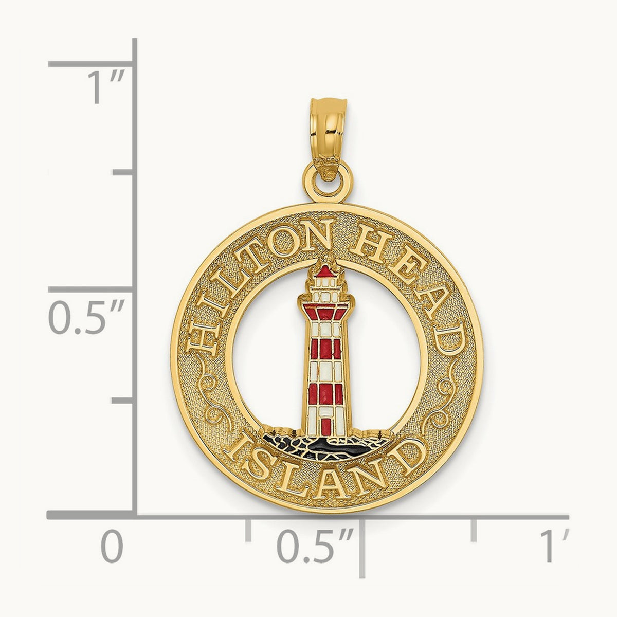 HILTON HEAD Enamel Lighthouse Circle Charm, 14K
