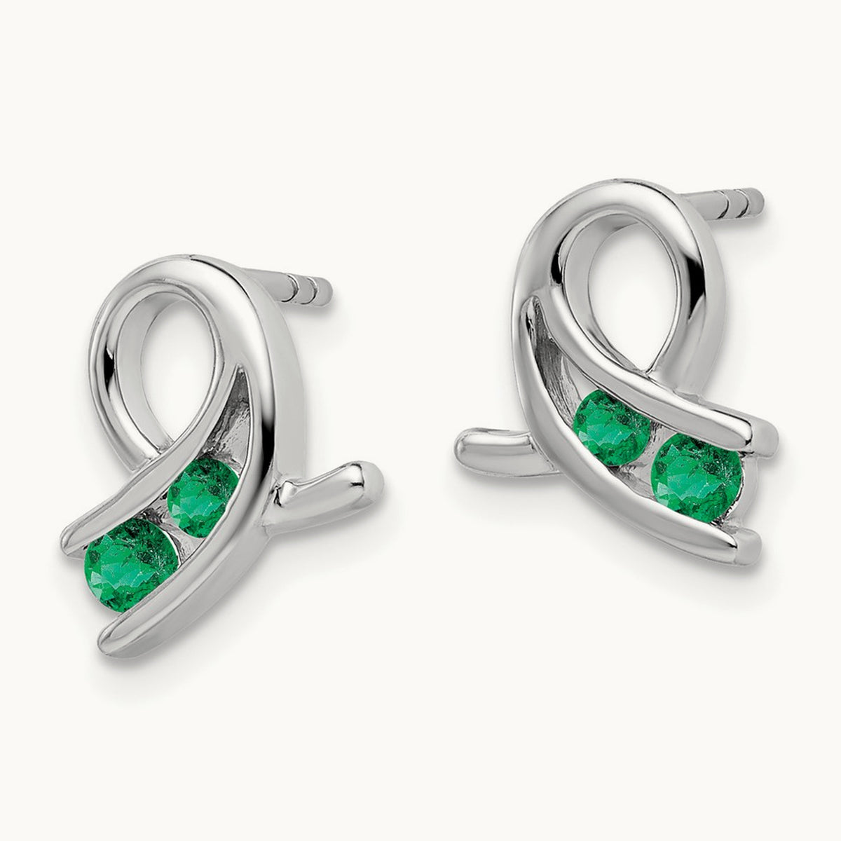 Created Emerald Earrings, 14K White Gold