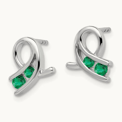 Created Emerald Earrings, 14K White Gold