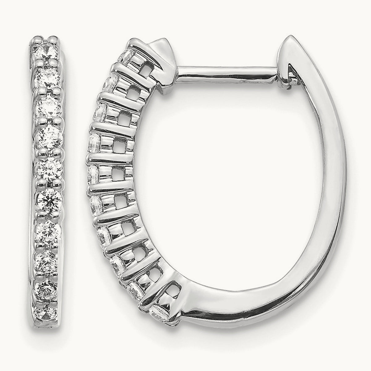 Diamond Hinged Hoop Earrings — 14K White Gold, 17mm, 0.3 ct