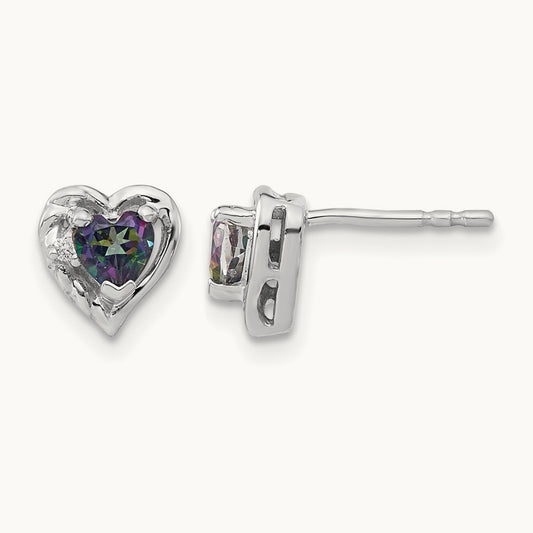 Mystic Fire Topaz and Diamond Heart Earrings, 14K White Gold