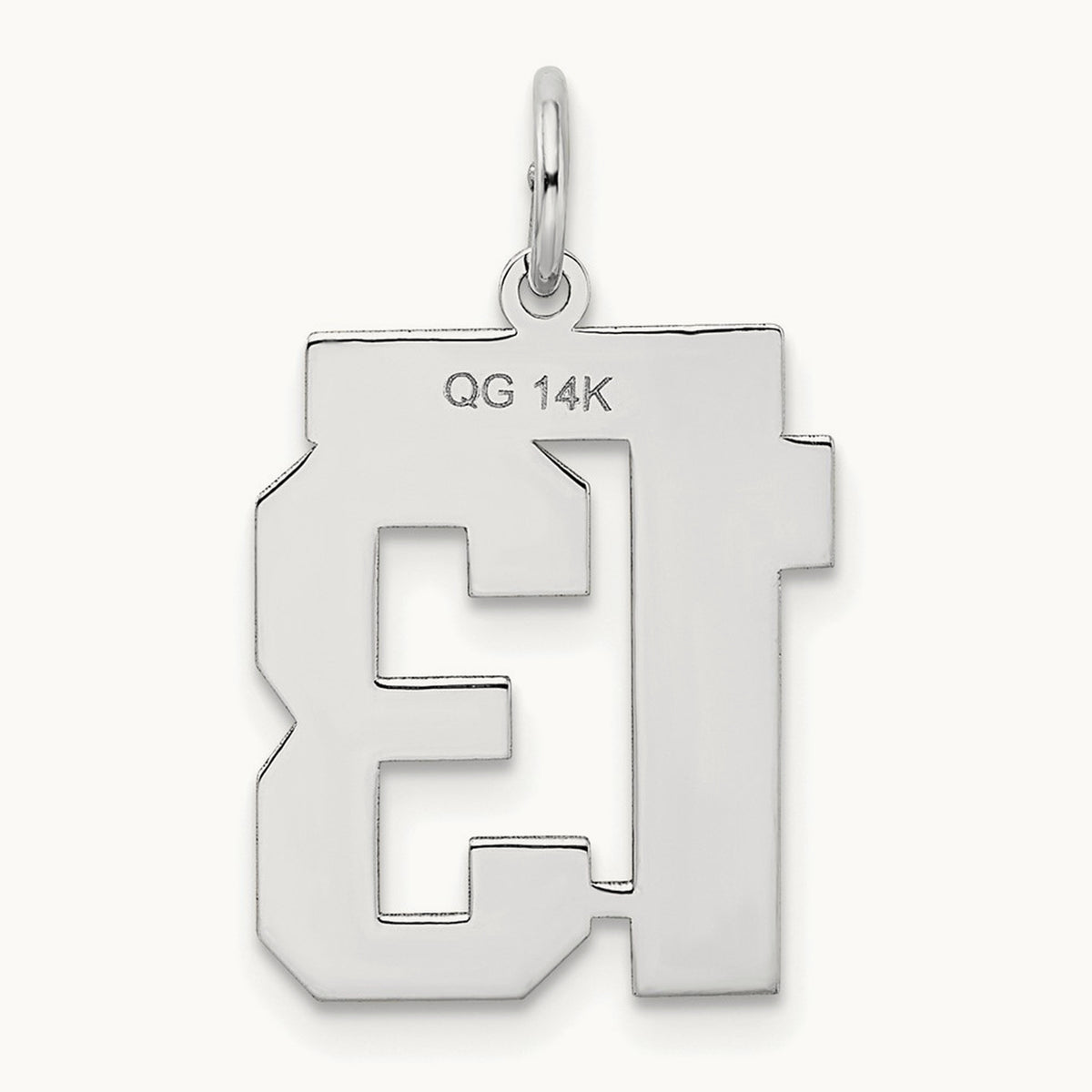 Medium Satin Number 13 Charm — 14K White Gold