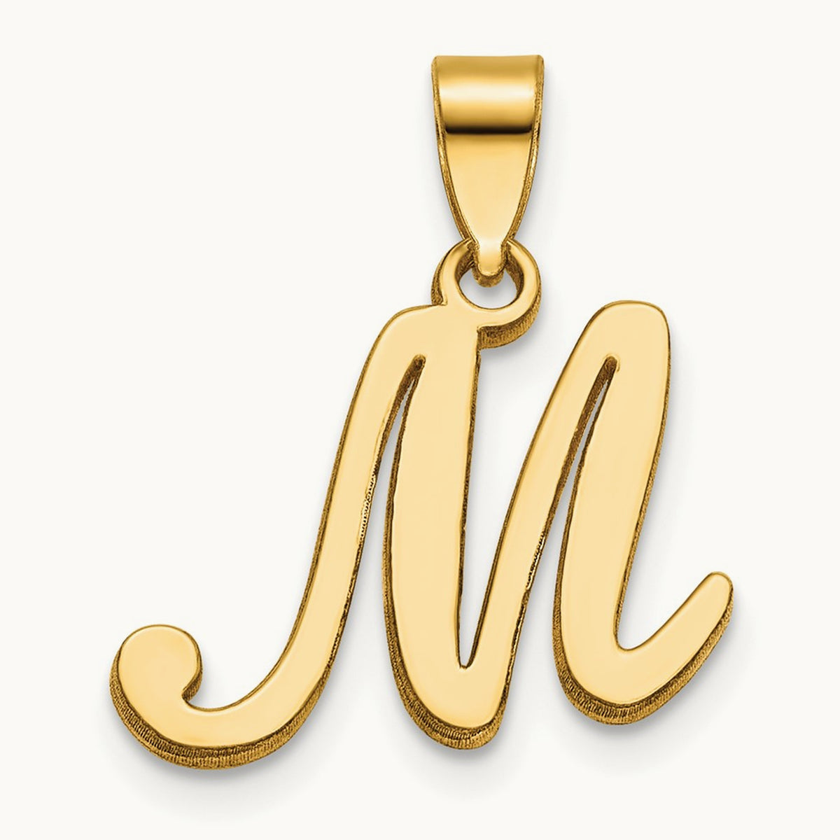 Script Letter M Initial Pendant, 14K Yellow Gold