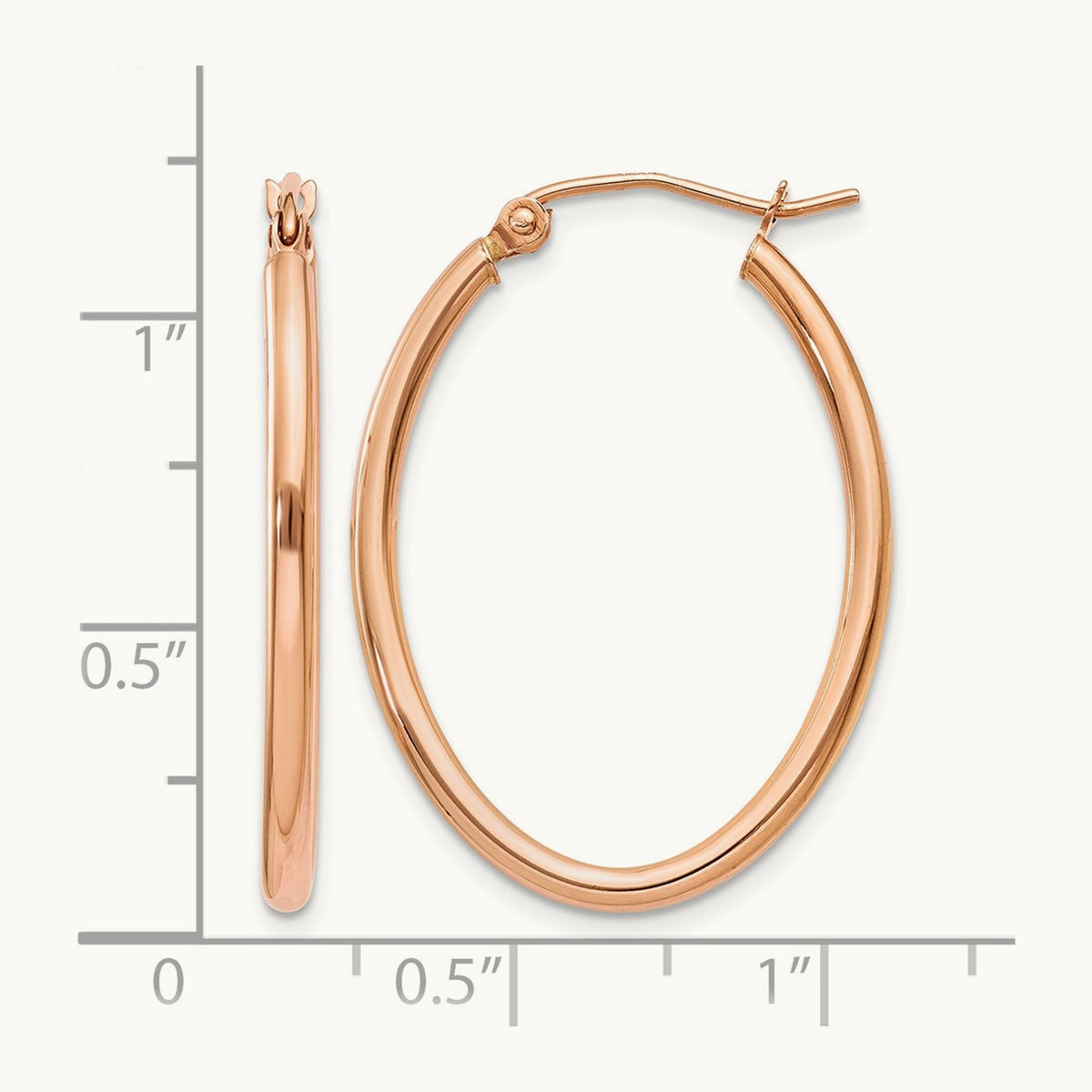 Oval Hoop Earrings — 14K Rose Gold, 21mm