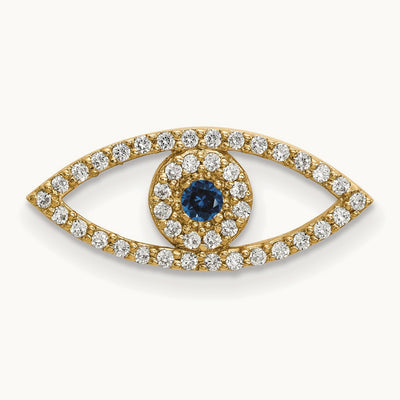 Small Diamond and Sapphire Evil Eye Pendant — 14K Yellow Gold