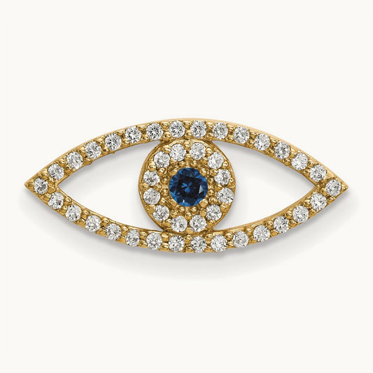 Small Diamond and Sapphire Evil Eye Pendant — 14K Yellow Gold