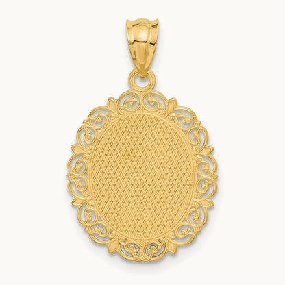 Solid Satin Polished Leo Zodiac Oval Pendant, 14K