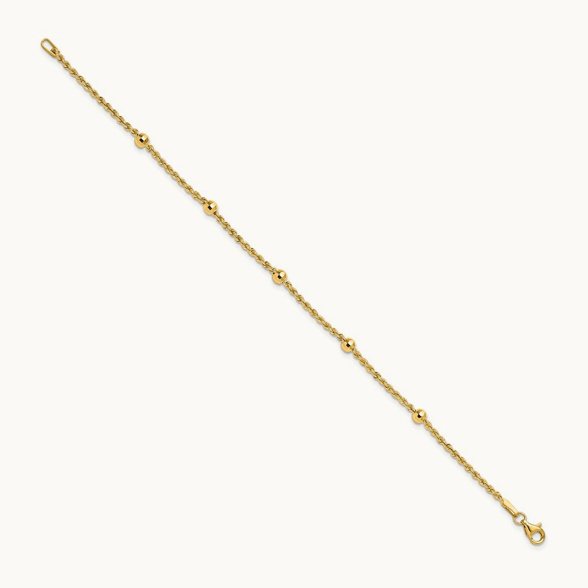 D/C Beaded Rope Chain Bracelet, 14K
