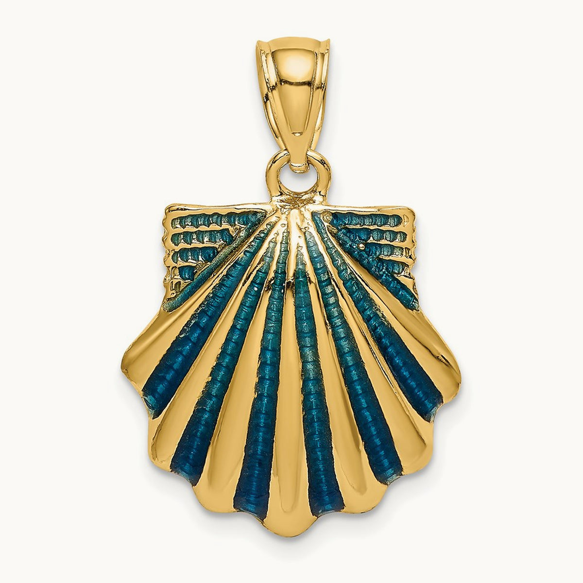 Blue Enamel Scallop Shell Charm, 14K