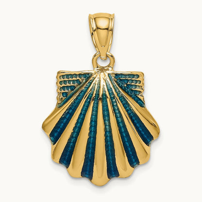 Blue Enamel Scallop Shell Charm, 14K