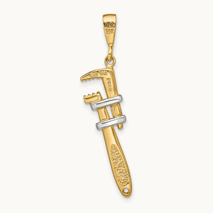 w/Rhodium 3-D Pipe Wrench Charm, 14K