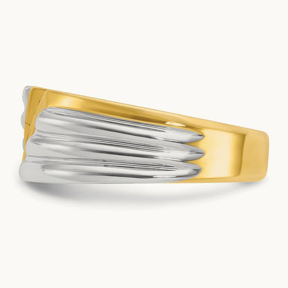 14ktt IBGoodman Men's Polished and Grooved 3-Stone Diamond Ring